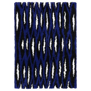 IKEA BULLERREMSA rug, high pile, 4'4 inx6'5 in Blue White / Black, Ikea Outlet | 1403SMFZI