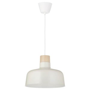 IKEA BUNKEFLO pendant lamp, 14 in White / Birch, Ikea Outlet | 2670ZNBGY