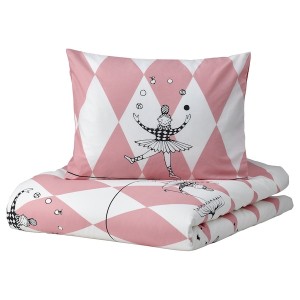 IKEA BUSENKEL duvet cover and pillowcase(s), Twin Ballerina Pattern Pink / White, Ikea Outlet | 1874VKUMH