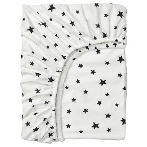 IKEA BUSENKEL fitted sheet, 38x74 in Star Pattern / White, Ikea Outlet | 2538DIGET