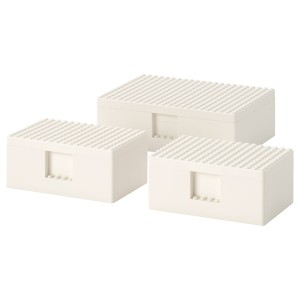 IKEA BYGGLEK LEGO® box with lid, set of 3, white, Ikea Outlet | 5184QWNMP
