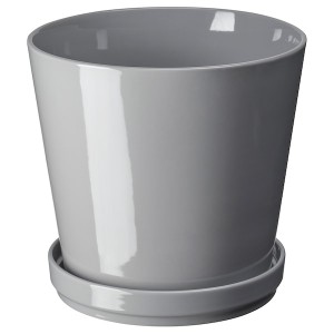 IKEA CITRUSFRUKT plant pot with saucer, indoor/outdoor gray, 7 ½ in, Ikea Outlet | 6507YGLEZ