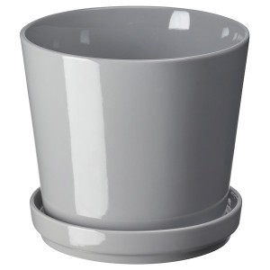 IKEA CITRUSFRUKT plant pot with saucer, indoor/outdoor gray, 6 in, Ikea Outlet | 9705UIXZM