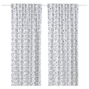 IKEA DOVREFIBBLOR curtains, 1 pair, white/dark blue, 57x98 in, Ikea Outlet | 4935ZPCAD