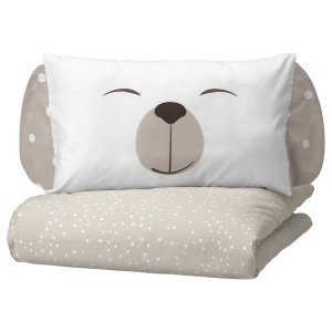 IKEA DRÖMSLOTT 3-piece bedlinen set for crib, 27 ½x52 in Puppy Pattern / Beige, Ikea Outlet | 6587ARMUV