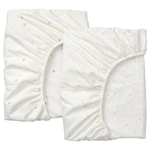 IKEA DRÖMSLOTT crib fitted sheet, 28x52 in, 2 pack Dot Pattern Green / Multicolor, Ikea Outlet | 3257PKJCA