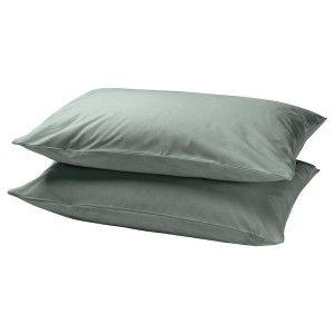IKEA DVALA pillowcase, King, 2 pack Gray / Green, Ikea Outlet | 8625UXCSK
