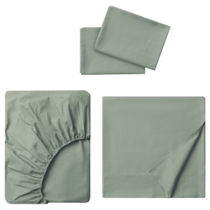 IKEA DVALA sheet set, Full/Double Gray / Green, Ikea Outlet | 7260WBXHA
