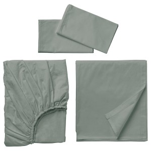 IKEA DVALA sheet set, King Gray / Green, Ikea Outlet | 1483MRXHB