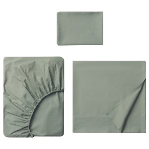 IKEA DVALA sheet set, Twin Gray / Green, Ikea Outlet | 5781DOUPT