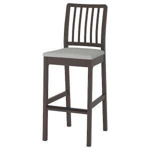 IKEA EKEDALEN Bar stool with backrest, dark brown, Orrsta light gray, Width: 17 3/4 in. Order here!, Ikea Outlet | 6182PRAIV