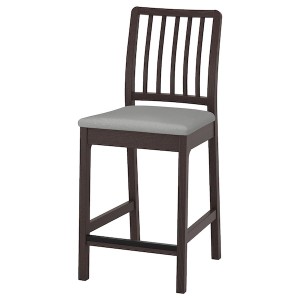 IKEA EKEDALEN bar stool with backrest, dark brown/Orrsta light gray, 24 3/8 in, Ikea Outlet | 9847WNCFU