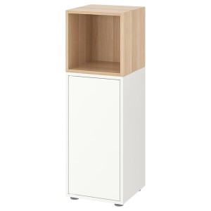 IKEA EKET storage combination with feet, 13 3/4x13 3/4x42 1/8 in White / White Stained Oak Effect, Ikea Outlet | 9483CAISG