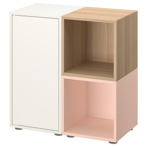 IKEA EKET storage combination with feet, 27 1/2x13 3/4x28 3/8 in White / Pale Pink / White Stained Oak Effect, Ikea Outlet | 4267OGEJC