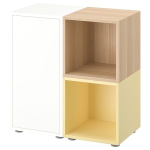 IKEA EKET storage combination with feet, 27 1/2x13 3/4x28 3/8 in White / Stained Oak Effect Pale Yellow, Ikea Outlet | 3456IPMCJ