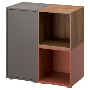 IKEA EKET storage combination with feet, 27 1/2x13 3/4x28 3/8 in Dark Gray / Walnut Effect Red / Brown, Ikea Outlet | 1864LKAQJ