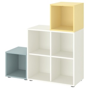 IKEA EKET storage combination with feet, 41 3/8x13 3/4x42 1/8 in White Light Gray / Blue / Pale Yellow, Ikea Outlet | 3065WKZHF