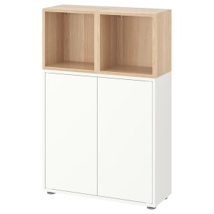 IKEA EKET storage combination with feet, 27 1/2x13 3/4x42 1/8 in White / White Stained Oak Effect, Ikea Outlet | 1832AGRND