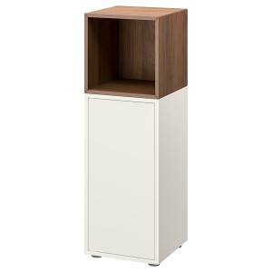 IKEA EKET storage combination with feet, 13 3/4x13 3/4x42 1/8 in White / Walnut Effect, Ikea Outlet | 0674MJUGX