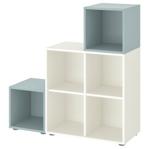 IKEA EKET storage combination with feet, 41 3/8x13 3/4x42 1/8 in White / Light Gray / Blue, Ikea Outlet | 8401TBFMZ