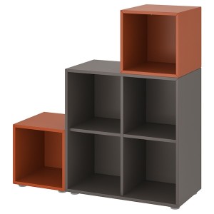 IKEA EKET storage combination with feet, 41 3/8x13 3/4x42 1/8 in Dark Gray / Red / Brown, Ikea Outlet | 2179MQBKW