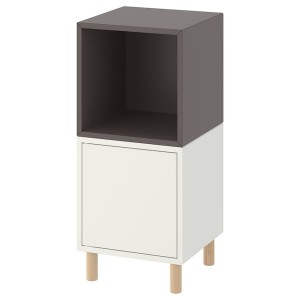 IKEA EKET storage combination with legs, 13 3/4x13 3/4x31 1/2 in White Dark Gray / Wood, Ikea Outlet | 3458KCQXZ