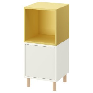 IKEA EKET storage combination with legs, 13 3/4x13 3/4x31 1/2 in White Pale Yellow / Wood, Ikea Outlet | 5034GICQX