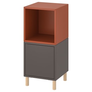 IKEA EKET storage combination with legs, 13 3/4x13 3/4x31 1/2 in Dark Gray Red / Brown / Wood, Ikea Outlet | 1539OMNHP