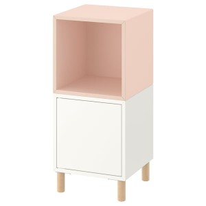IKEA EKET storage combination with legs, 13 3/4x13 3/4x31 1/2 in White Pale Pink / Wood, Ikea Outlet | 4136ZSMHL
