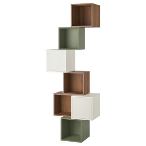 IKEA EKET wall-mounted cabinet combination, 31 1/2x13 3/4x82 5/8 in Walnut Effect / White Gray / Green, Ikea Outlet | 8456ZADMW