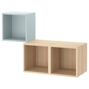 IKEA EKET wall-mounted cabinet combination, 41 3/8x13 3/4x27 1/2 in Light Gray / Blue / White Stained Oak Effect, Ikea Outlet | 6935OFBTS