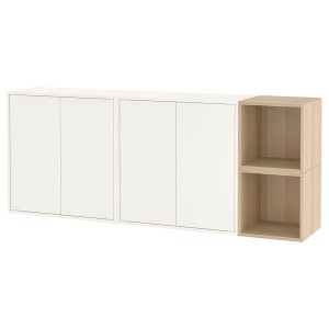 IKEA EKET wall-mounted cabinet combination, 68 7/8x13 3/4x27 1/2 in White / White Stained Oak Effect, Ikea Outlet | 4670KQEZN