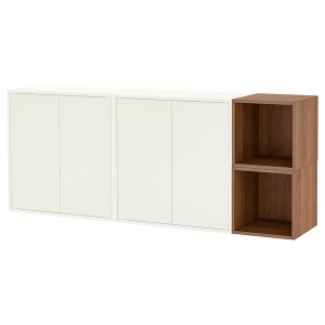 IKEA EKET wall-mounted cabinet combination, white/walnut effect, 68 7/8x13 3/4x27 1/2 in, Ikea Outlet | 1798VDXBS