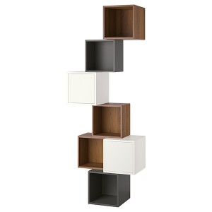 IKEA EKET wall-mounted cabinet combination, 31 1/2x13 3/4x82 5/8 in Walnut Effect / White Dark Gray, Ikea Outlet | 4932VSMTZ