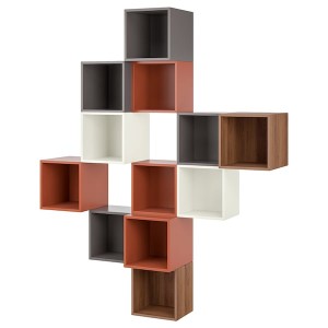IKEA EKET wall-mounted cabinet combination, 68 7/8x13 3/4x82 5/8 in Walnut Effect, Ikea Outlet | 4590NDLSB