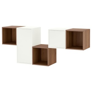 IKEA EKET wall-mounted cabinet combination, white/walnut effect, 68 7/8x13 3/4x27 1/2 in, Ikea Outlet | 6275EYNBZ