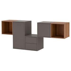 IKEA EKET wall-mounted cabinet combination, 68 7/8x13 3/4x27 1/2 in Dark Gray / Walnut Effect, Ikea Outlet | 1403BIHVP