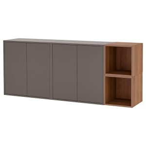 IKEA EKET wall-mounted cabinet combination, 68 7/8x13 3/4x27 1/2 in Dark Gray / Walnut Effect, Ikea Outlet | 7856QWPFE
