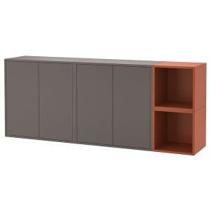 IKEA EKET wall-mounted cabinet combination, 68 7/8x13 3/4x27 1/2 in Dark Gray / Red / Brown, Ikea Outlet | 9386WCKVD