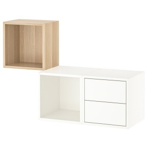 IKEA EKET wall-mounted storage combination, 41 3/8x13 3/4x27 1/2 in White Stained Oak Effect / White, Ikea Outlet | 2510EWMNI