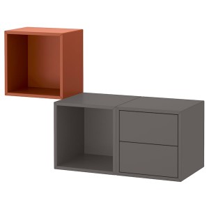 IKEA EKET wall-mounted storage combination, 41 3/8x13 3/4x27 1/2 in Dark Gray / Red / Brown, Ikea Outlet | 2708HTMXU