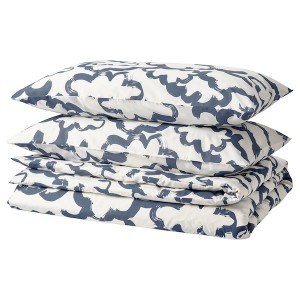 IKEA EKPURPURMAL duvet cover and pillowcase(s), Full/Queen (Double/Queen) White Blue / Cloud, Ikea Outlet | 1850WSIBK