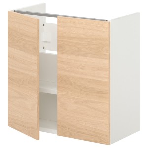 IKEA ENHET Bathroom vanity with 2 doors, 24x12 3/4x24 in White / Oak Effect, Ikea Outlet | 9623BNIXK