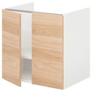 IKEA ENHET Bathroom vanity with 2 doors, 24x18 3/4x24 in White / Oak Effect, Ikea Outlet | 4986XVTSM
