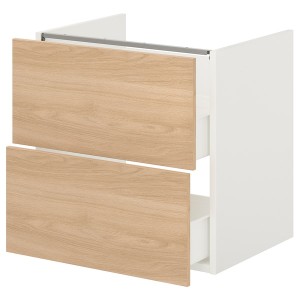 IKEA ENHET Bathroom vanity with 2 drawers, 24x18 3/4x24 in White / Oak Effect, Ikea Outlet | 3527ABNPL