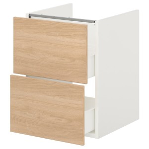 IKEA ENHET Bathroom vanity with 2 drawers, 18x18 3/4x24 in White / Oak Effect, Ikea Outlet | 2670JNCED