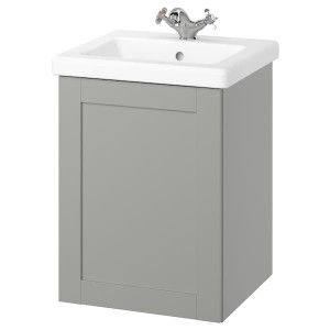 IKEA ENHET / TVÄLLEN Bathroom vanity w door/sink/faucet, 19 5/8x19 1/8x26 in Gray / Gray Frame, Ikea Outlet | 6382PITBA