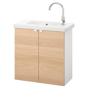 IKEA ENHET / TVÄLLEN Bathroom vanity with 2 doors, 25 1/2x13 1/8x26 in Oak Effect / White Glypen Faucet, Ikea Outlet | 7194CWKFZ