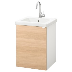IKEA ENHET / TVÄLLEN sink cabinet with 1 door, 19 5/8x19 1/8x26 in Oak Effect / White Glypen Faucet, Ikea Outlet | 4053XLUSI