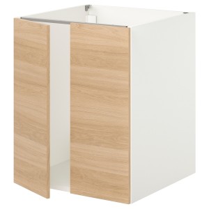IKEA ENHET base cabinet for sink w doors, 24x24 3/4x30 in White / Oak Effect, Ikea Outlet | 1034IQFOD